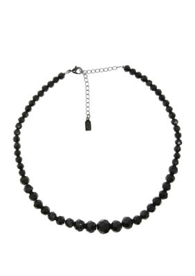 Black Beaded Necklace 15" Adj.