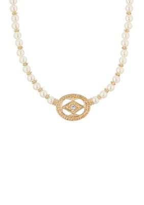 1928 Jewelry 16 Inch Adjustable Gold Tone Faux Pearl and Crystal Pendant Necklace
