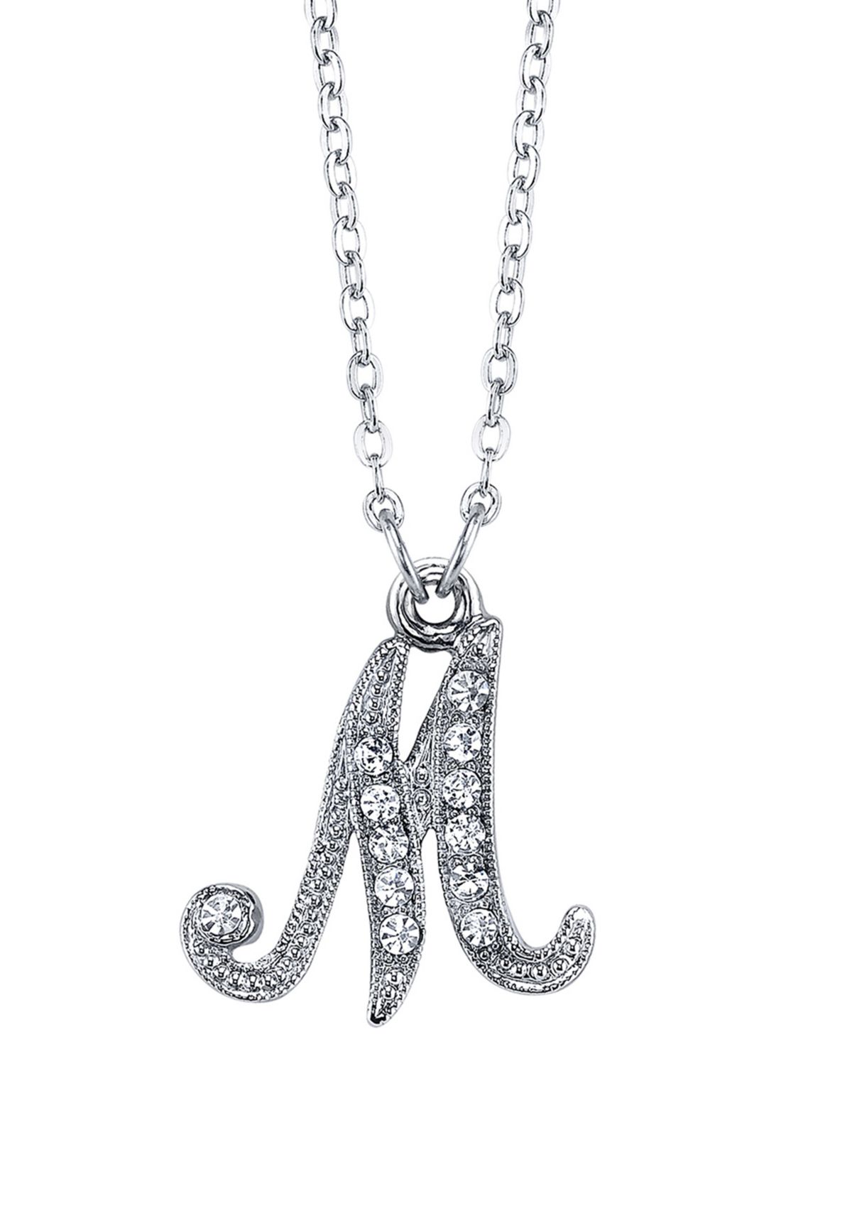 Silver Tone Crystal Initial Necklace