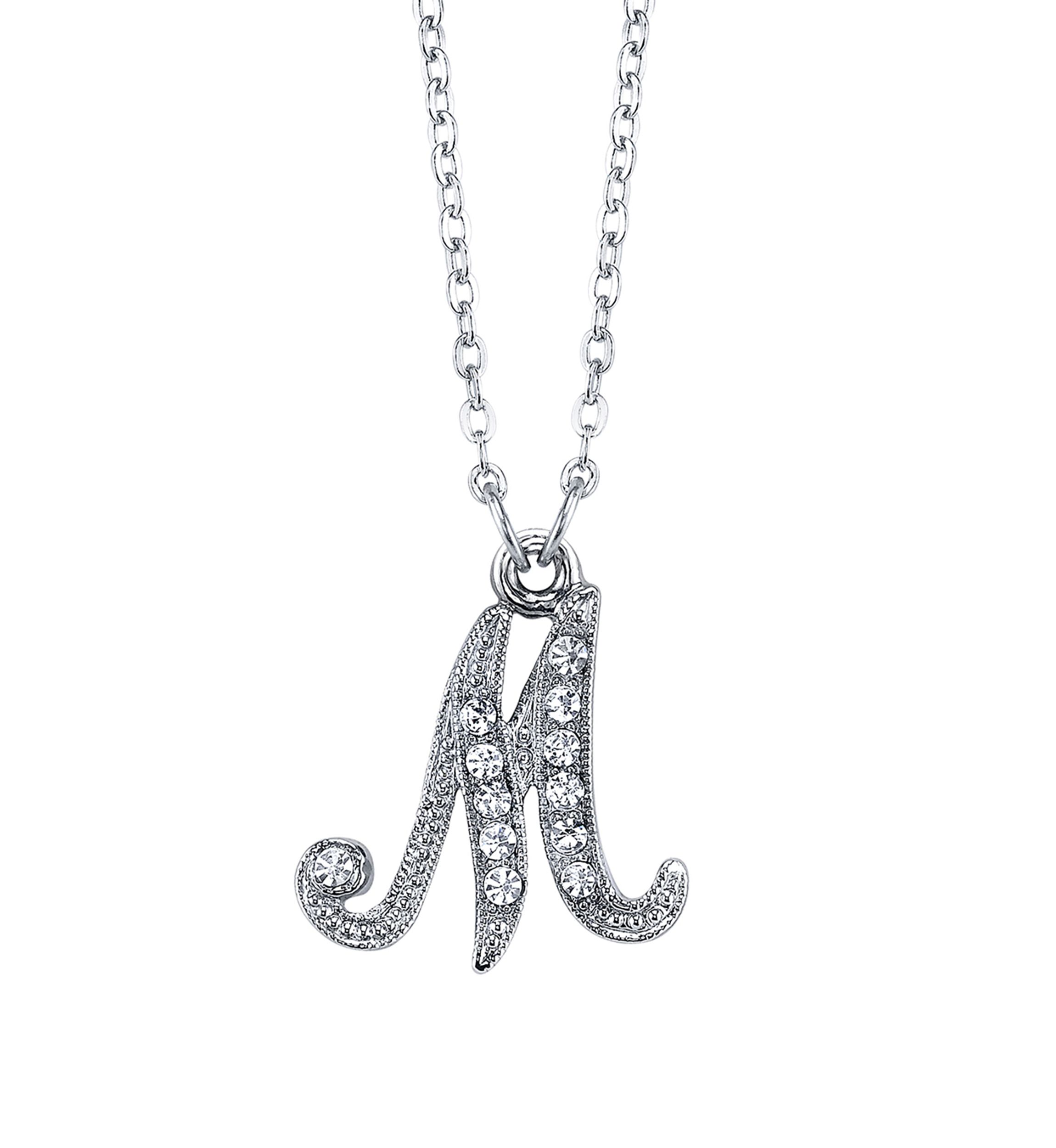 Silver Tone Crystal Initial Necklace