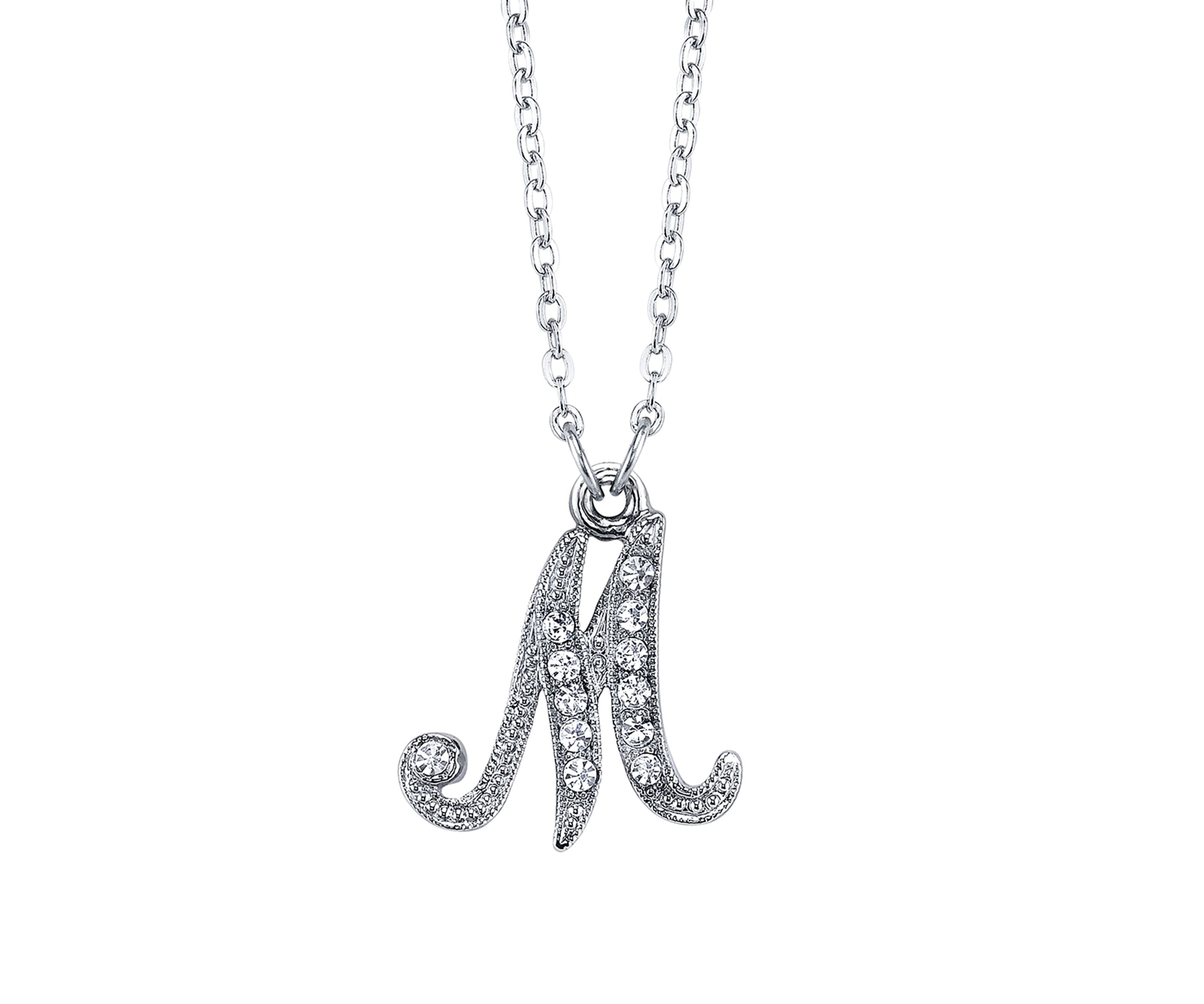Silver Tone Crystal Initial Necklace