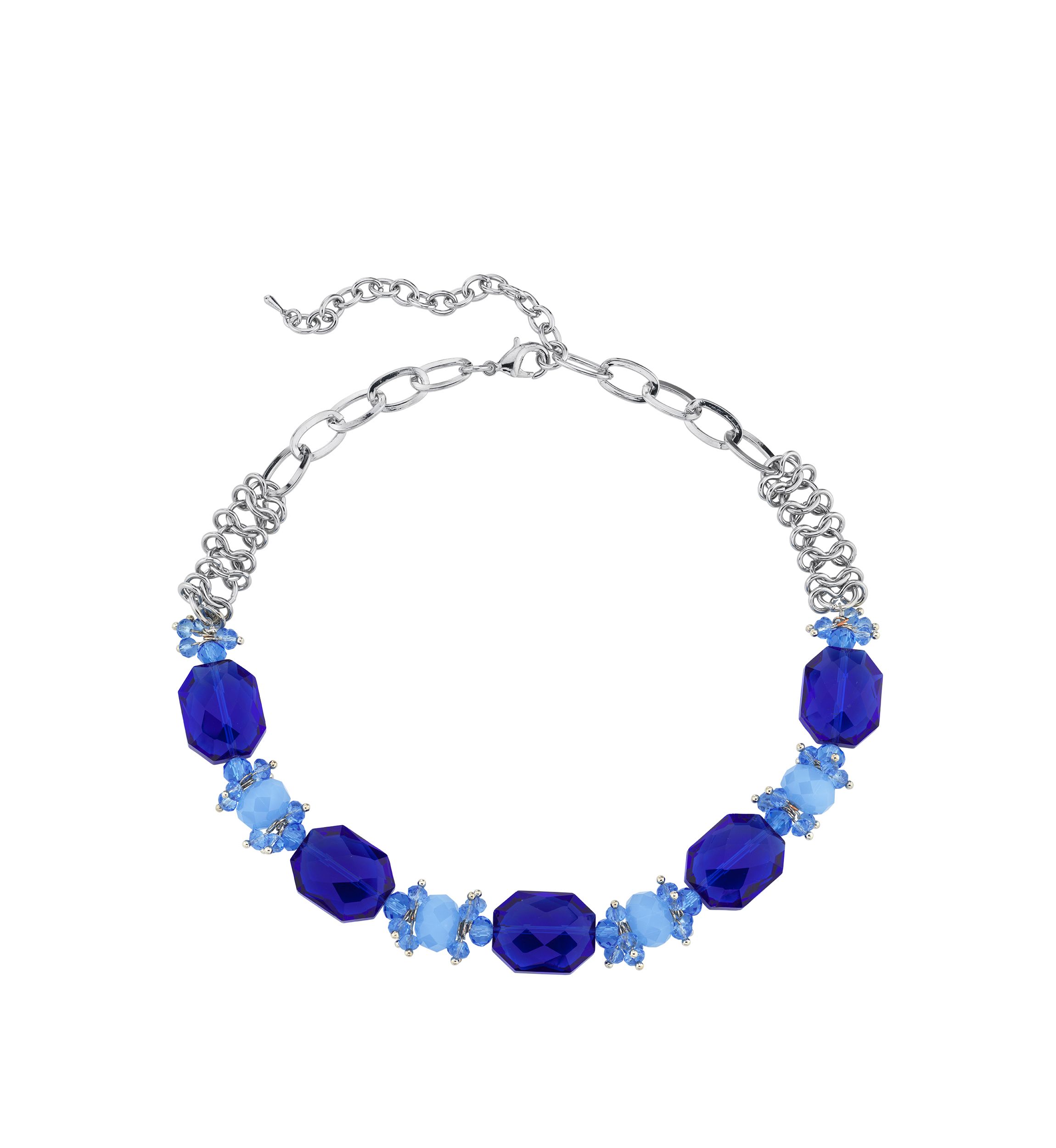 16 Inch Adjustable Silver Tone Bright Blue Beaded Necklace