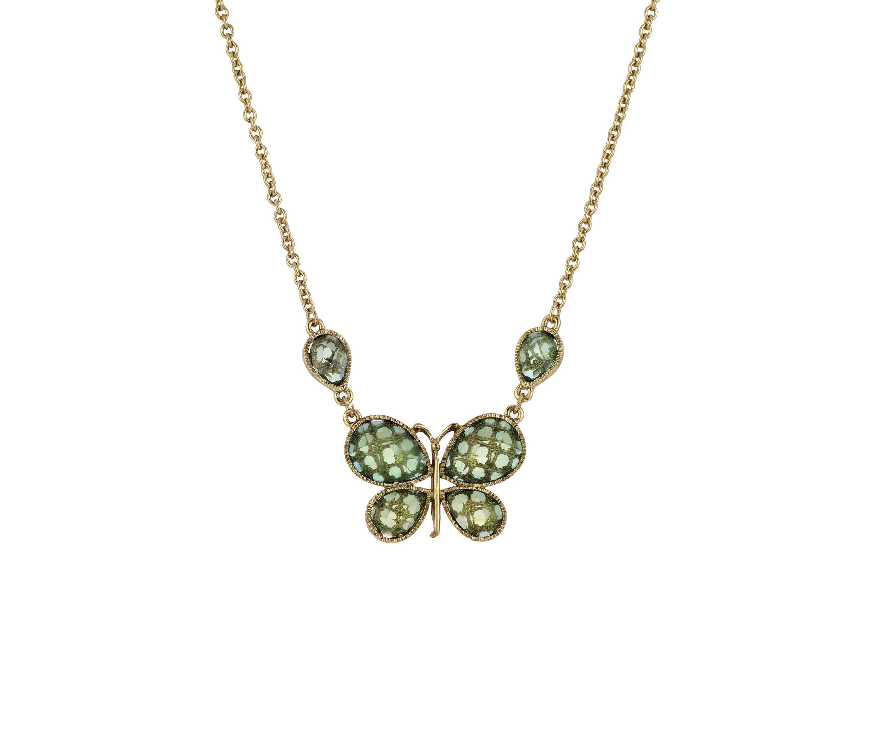 Gold-Tone Lt. Aqua Faceted Butterfly Necklace 16"Adj.