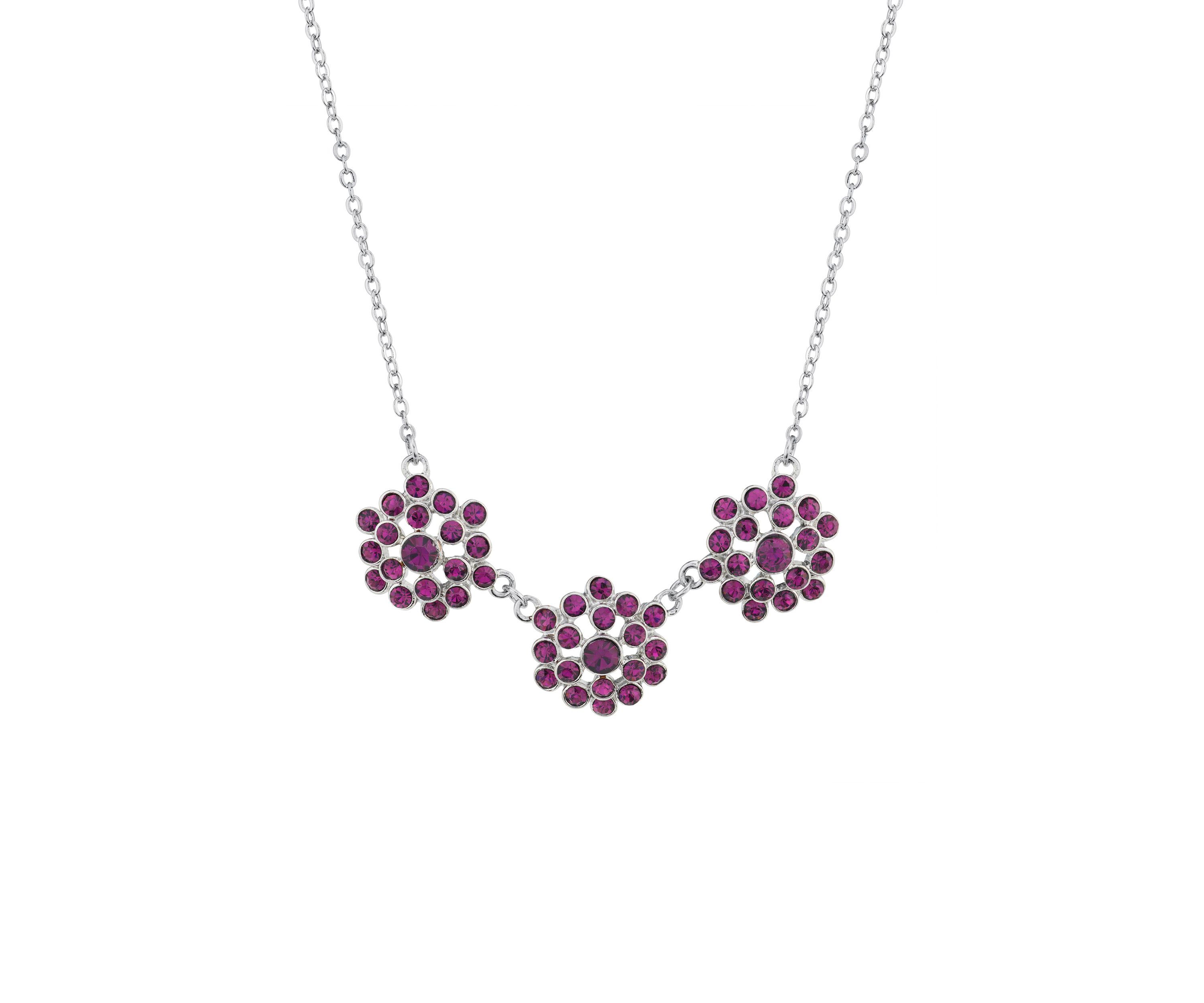 16 Inch Adjustable Silver Tone Amethyst Collar Necklace