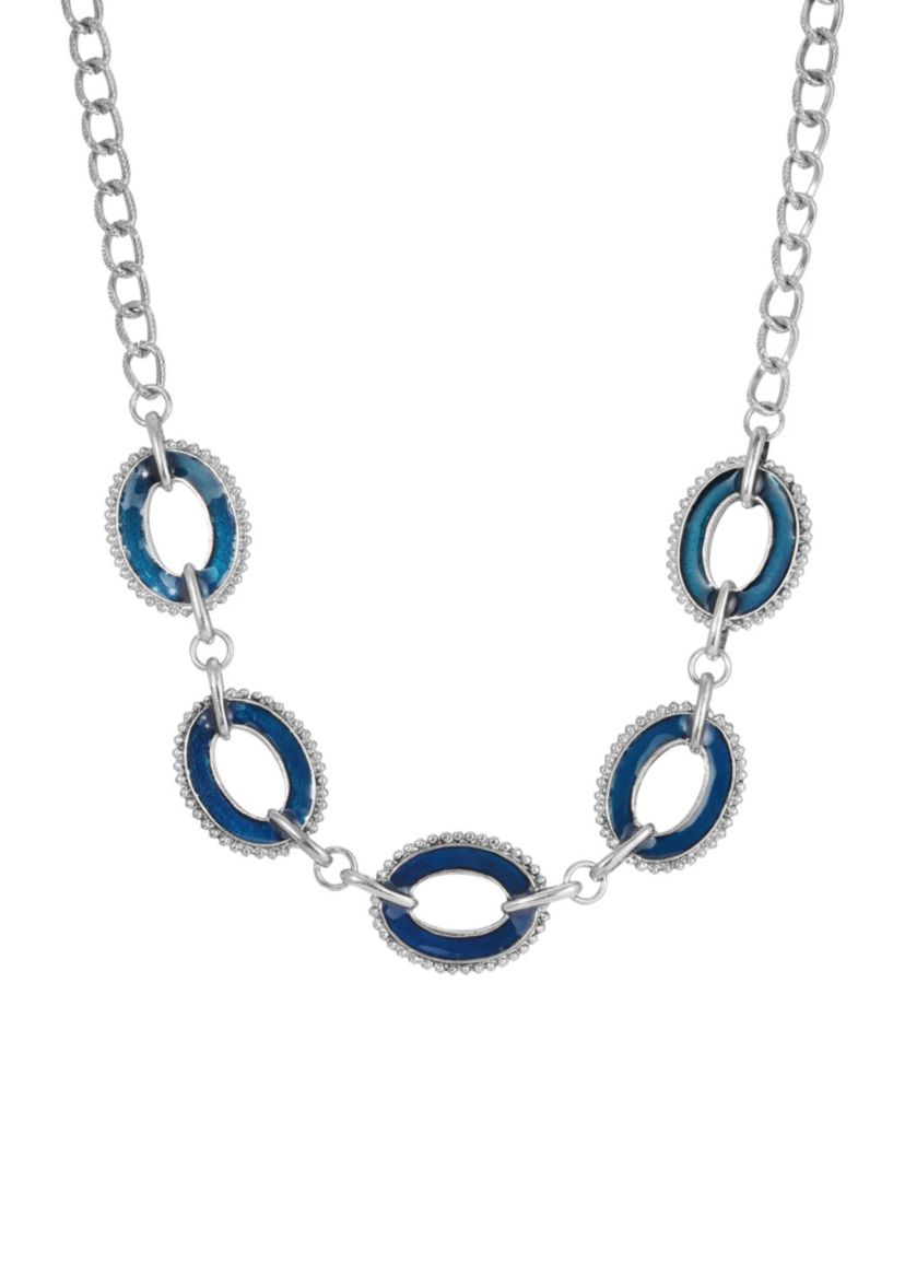 Enamel Oval Station Reversible Collar Necklace 16"Adj.