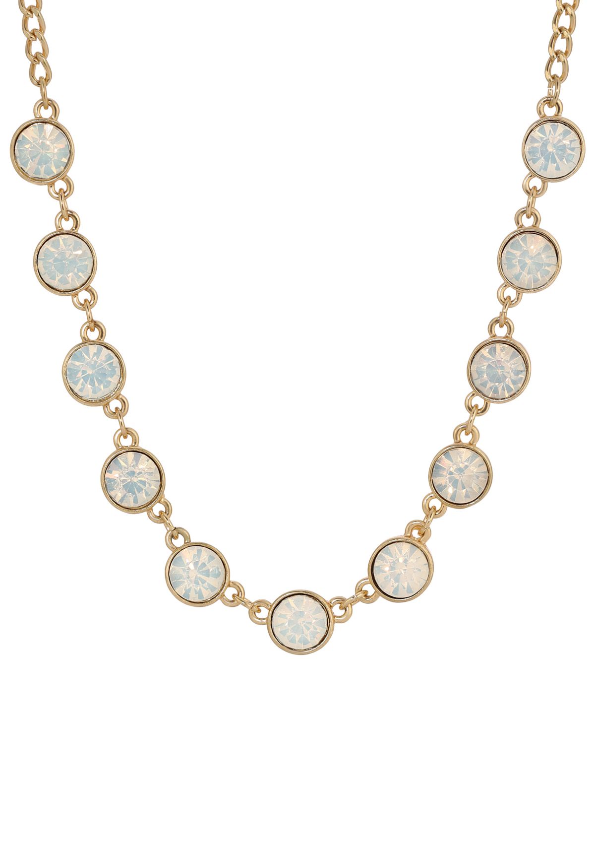 Gold Tone White Opal Glass Necklace
