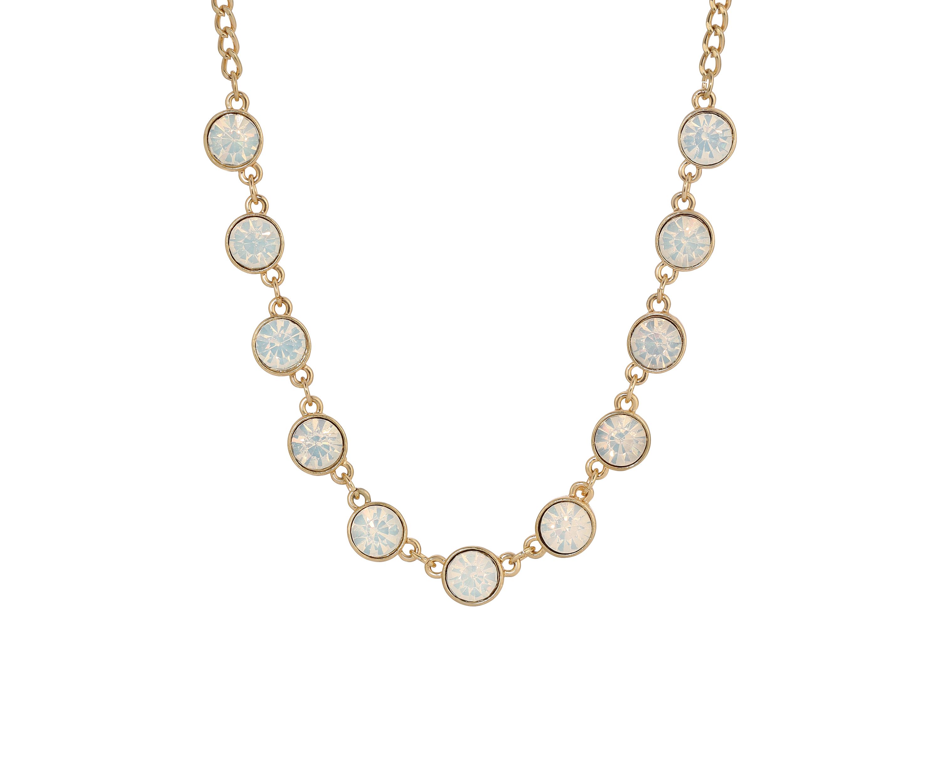 Gold Tone White Opal Glass Necklace