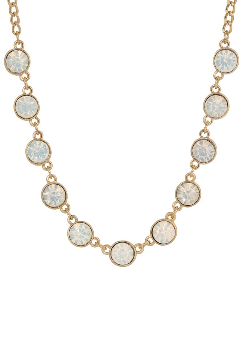 Gold Tone White Opal Glass Necklace