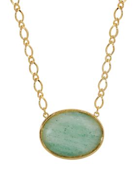 16 in Adjustable Gold-Tone Green Aventurine Oval Stone Necklace 