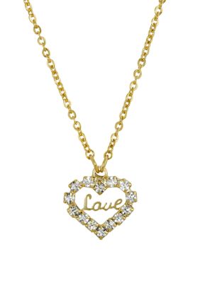 16 Inch Adjustable 14 Karat Gold Dipped Crystal Accented "Love" Heart Pendant Necklace