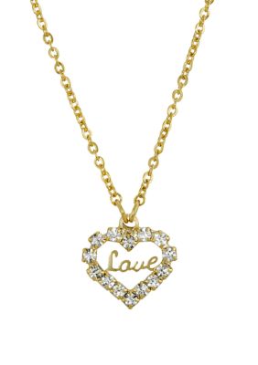 1928 Jewelry 16 Inch Adjustable 14 Karat Gold Dipped Crystal Accented "Love" Heart Pendant Necklace