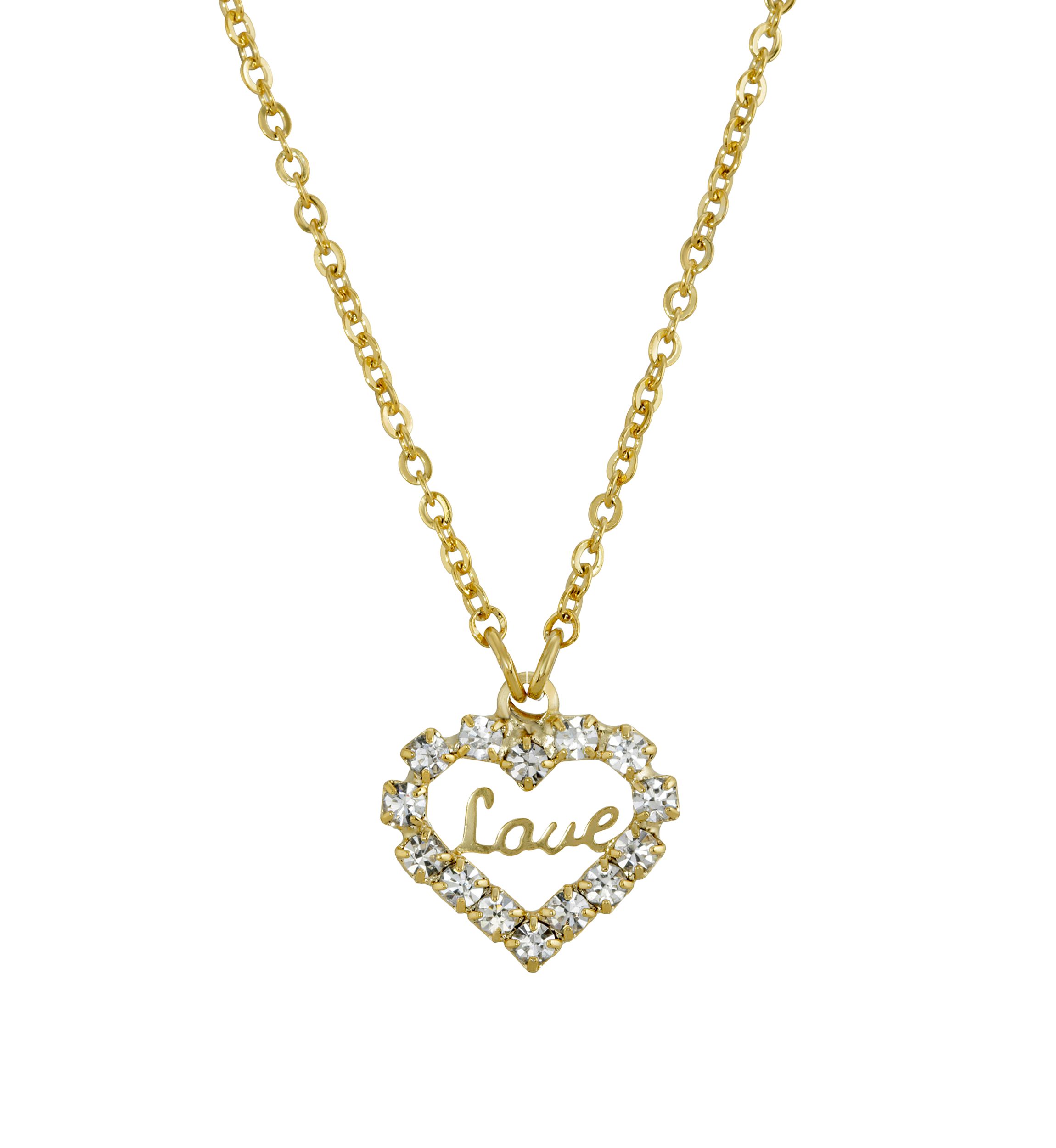 16 Inch Adjustable 14 Karat Gold Dipped Crystal Accented "Love" Heart Pendant Necklace