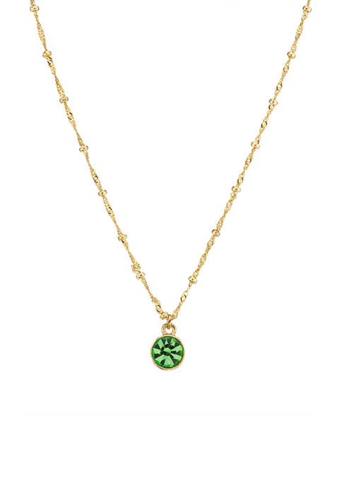 16 Inch Adjustable 14 Karat Gold Dipped Peridot Green Pendant Necklace