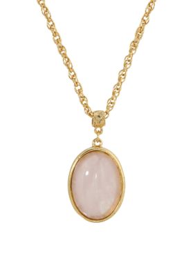 1928 Jewelry 16 Inch Adjustable Gold-Tone Rose Quartz Pink Oval Pendant  Necklace