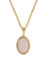 16 Inch Adjustable Gold-Tone Rose Quartz Pink Oval Pendant Necklace