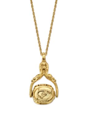 Gold-Tone 3 Sided Spinner Locket Necklace 