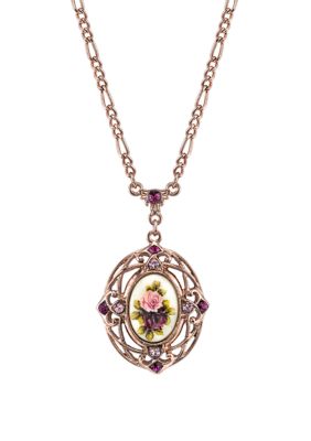 1928 Jewelry 28 Inch Rose Gold Tone Purple Crystal Flower Pendant Necklace