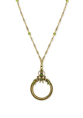 Gold-Tone Green Crystal Magnifying Glass Necklace
