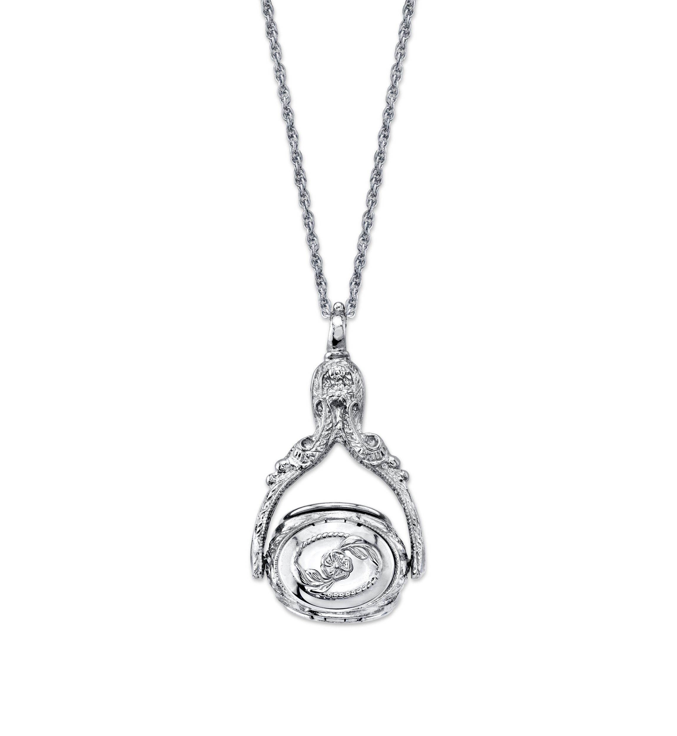 Silver-Tone 3 Sided Spinner Locket Necklace