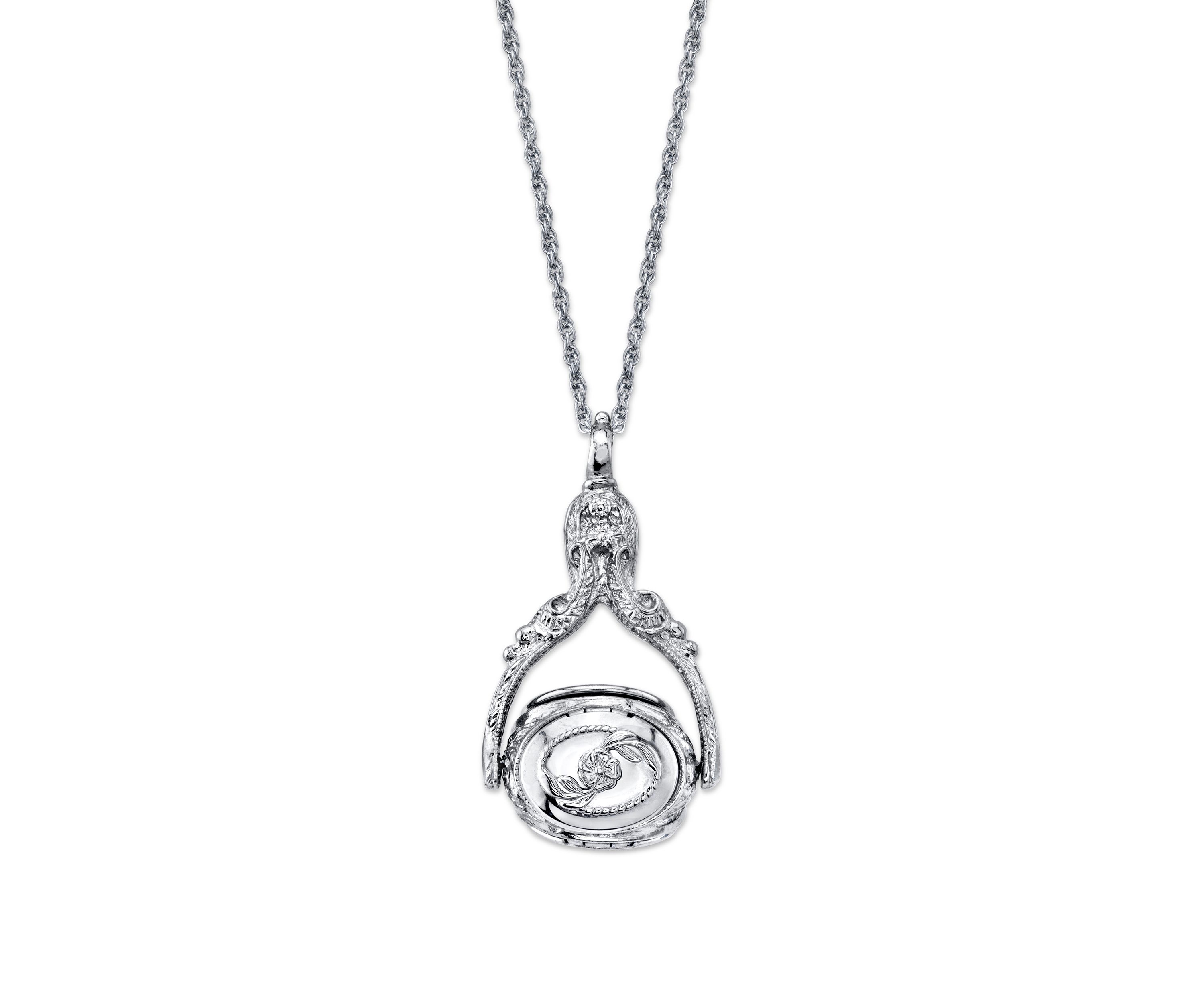 Silver-Tone 3 Sided Spinner Locket Necklace