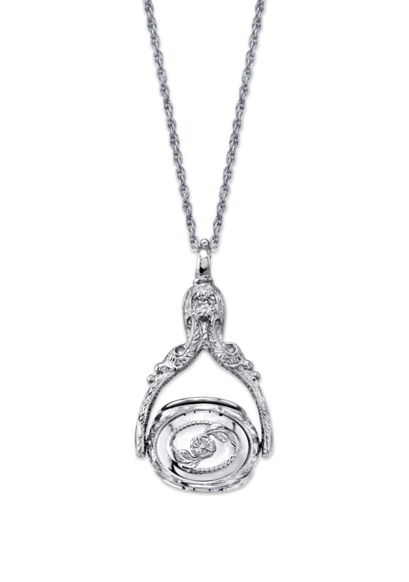 Silver-Tone 3 Sided Spinner Locket Necklace