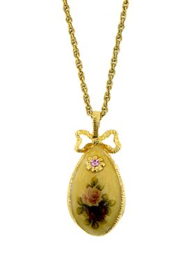 1928 Jewelry 36 Inch Gold Tone Pink Crystal Floral Pendant Necklace, 15 in