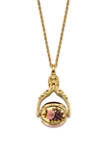 30 Inch Gold Tone Flower Wax Stamp 3 Sided Locket Necklace