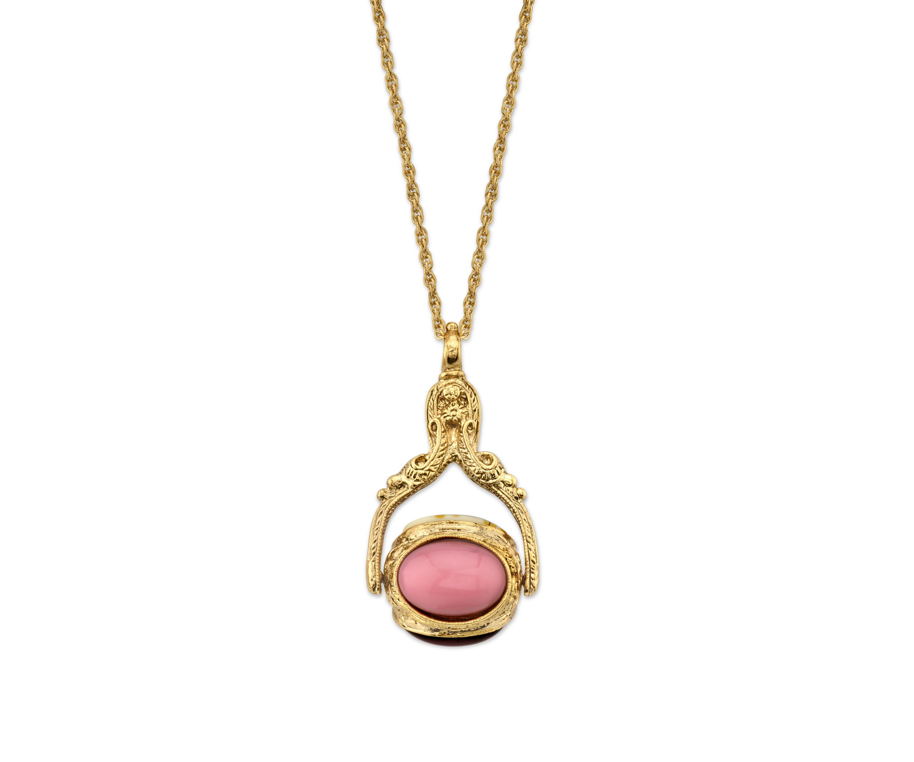 30 Inch Gold Tone Flower Wax Stamp 3 Sided Locket Necklace