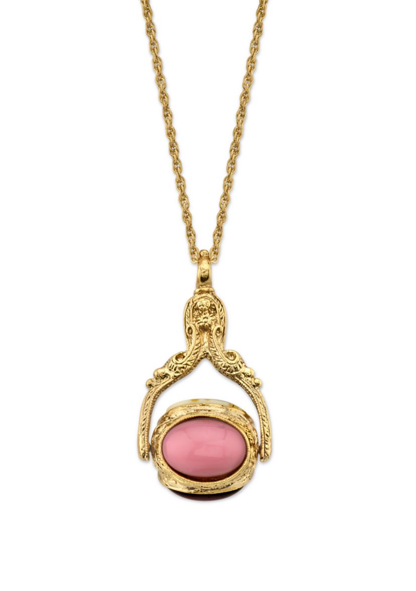 30 Inch Gold Tone Flower Wax Stamp 3 Sided Locket Necklace