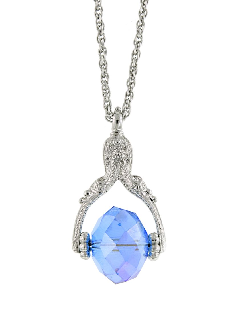 30 Inch Silver Tone Aurora Borealis Light Blue Crystal Spinner Necklace