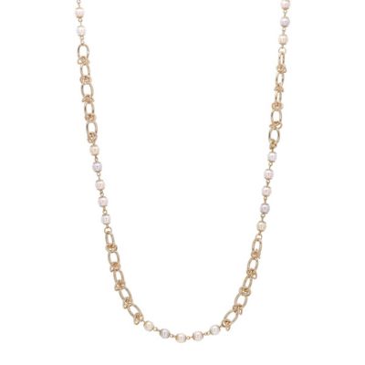 Gold-Tone Multi-Color Faux Pearl Chain Strand Necklace 28" Adj.