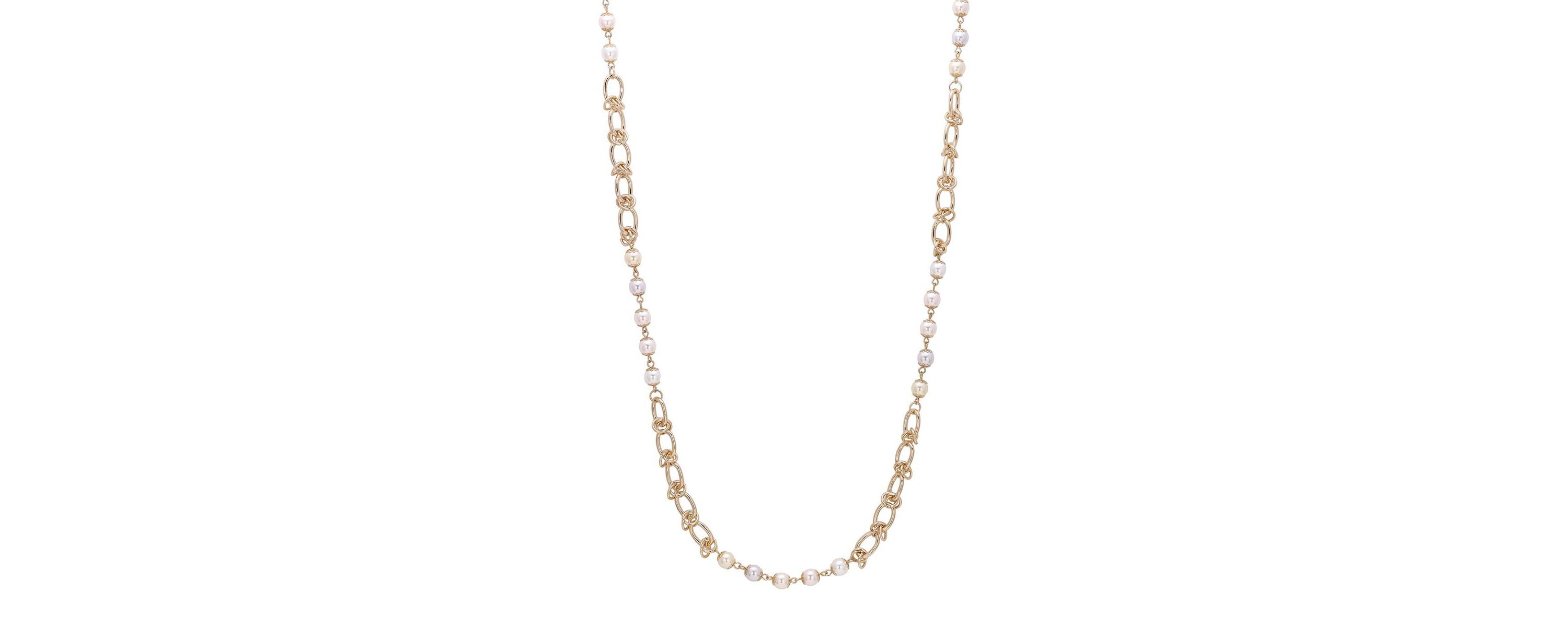 Gold-Tone Multi-Color Faux Pearl Chain Strand Necklace 28" Adj.