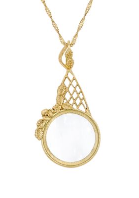 28 Inch Gold Tone Filigree Magnifying Glass Necklace 