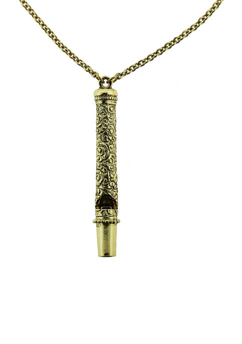 30 Inch Gold Tone Whistle Pendant Necklace