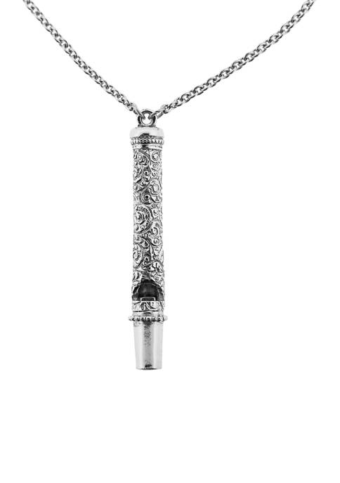 30 Inch Pewter Whistle Pendant Necklace