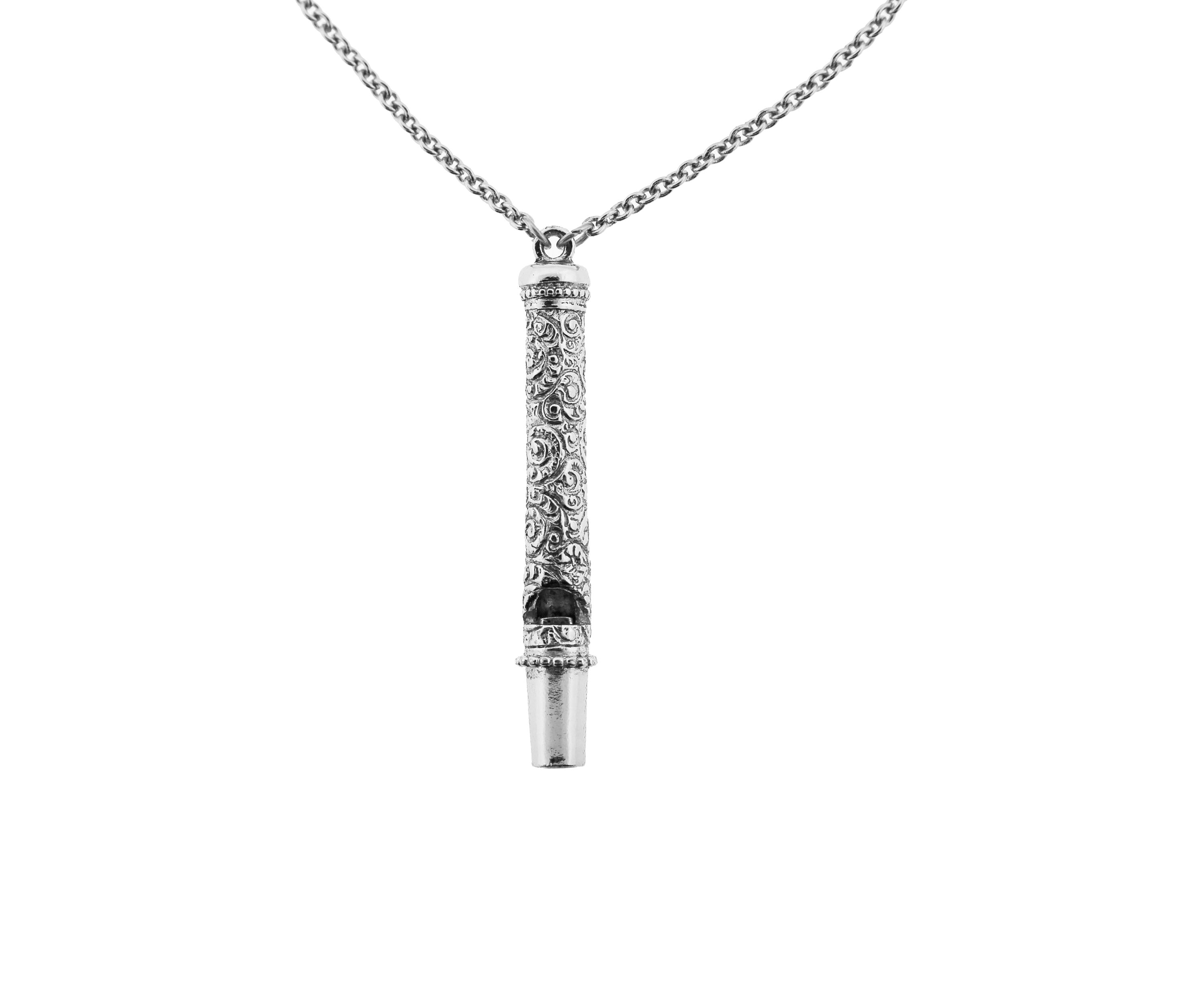 30 Inch Pewter Whistle Pendant Necklace