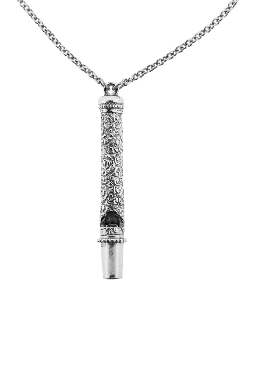 30 Inch Pewter Whistle Pendant Necklace