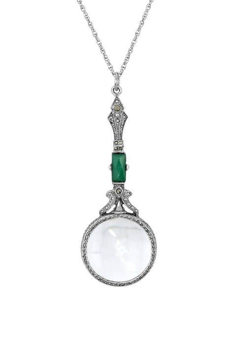 28 Inch Silver Tone Green and Hematite Magnifier Necklace