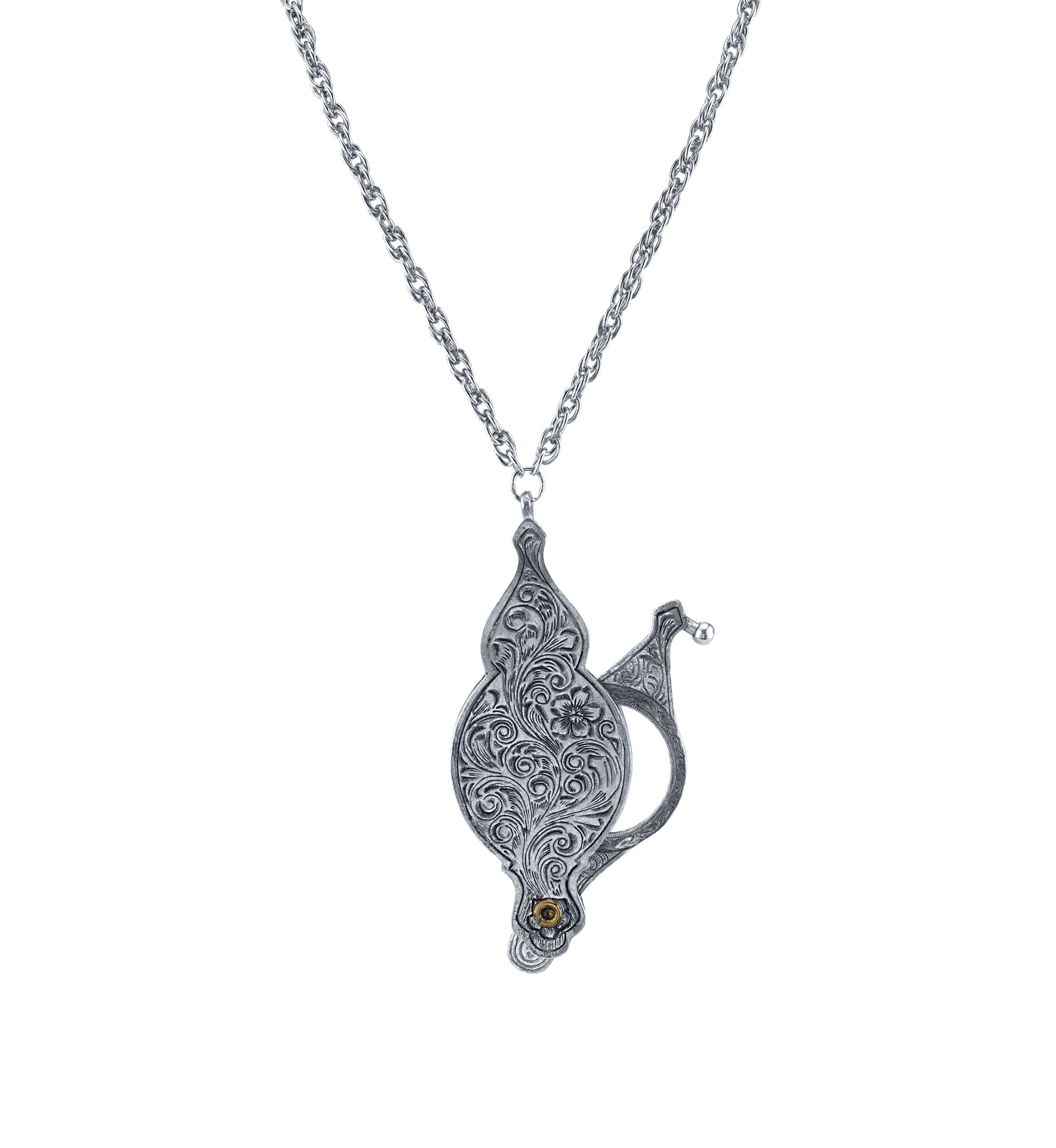 30 Inch Antiqued Pewter Fold Out Magnifier Pendant Necklace