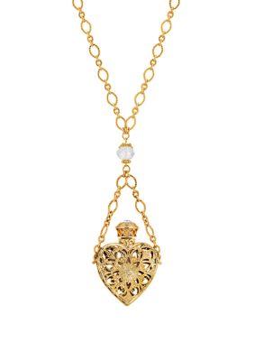 14K Gold Dipped Crystal Filigree Heart with Glass Vial Necklace