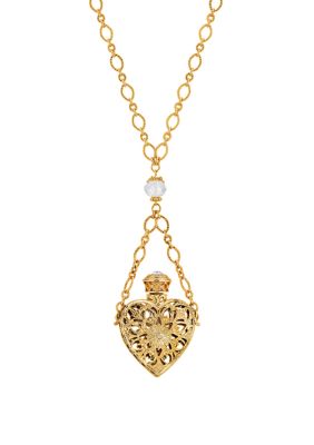 1928 Jewelry 14K Gold Dipped Crystal Filigree Heart with Glass Vial Necklace