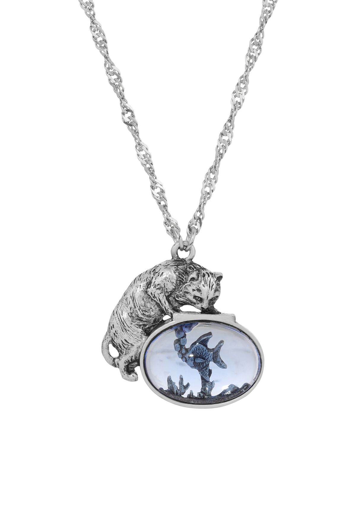 Blue Glass Cat Fishbowl 18" Necklace