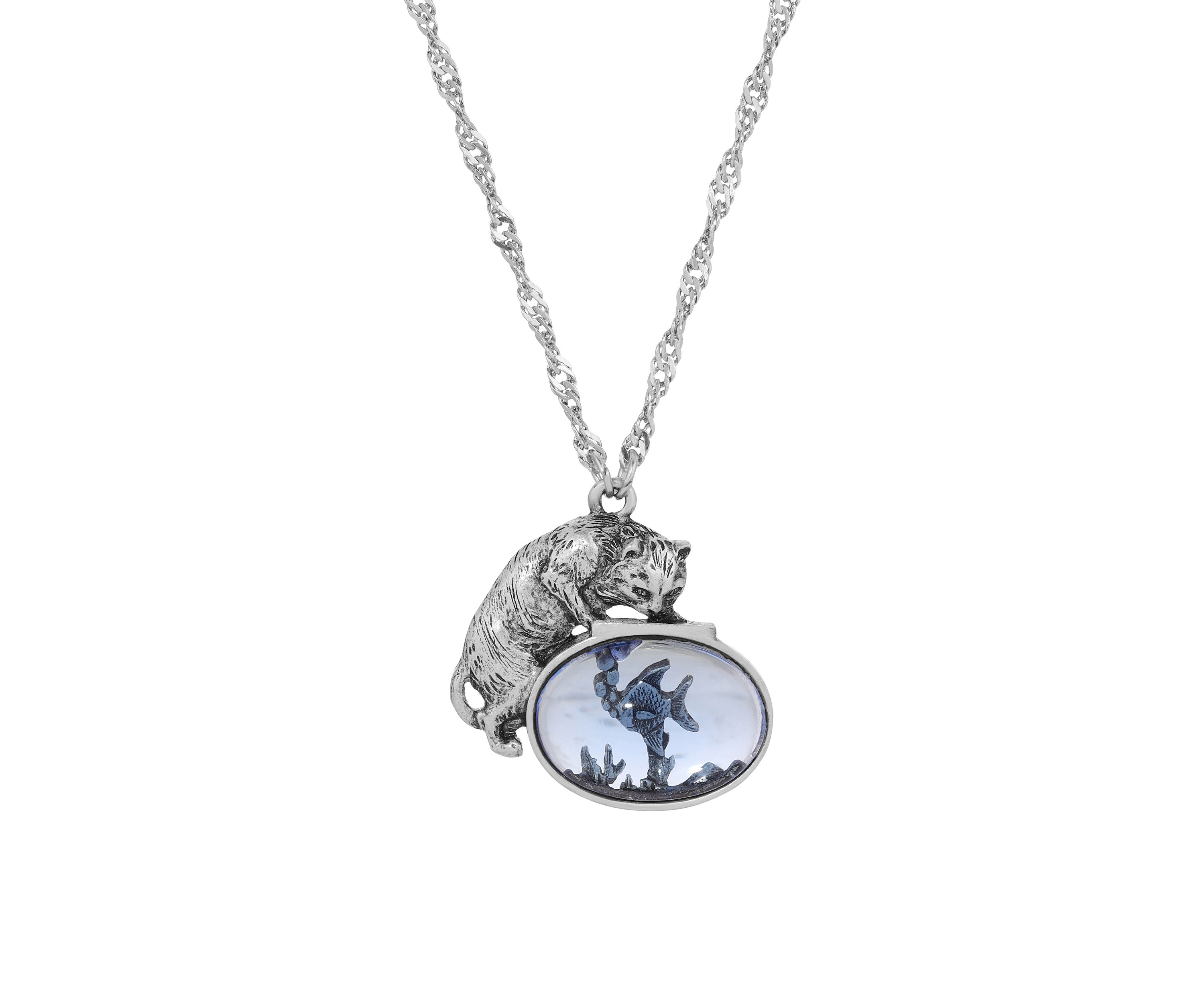 Blue Glass Cat Fishbowl 18" Necklace