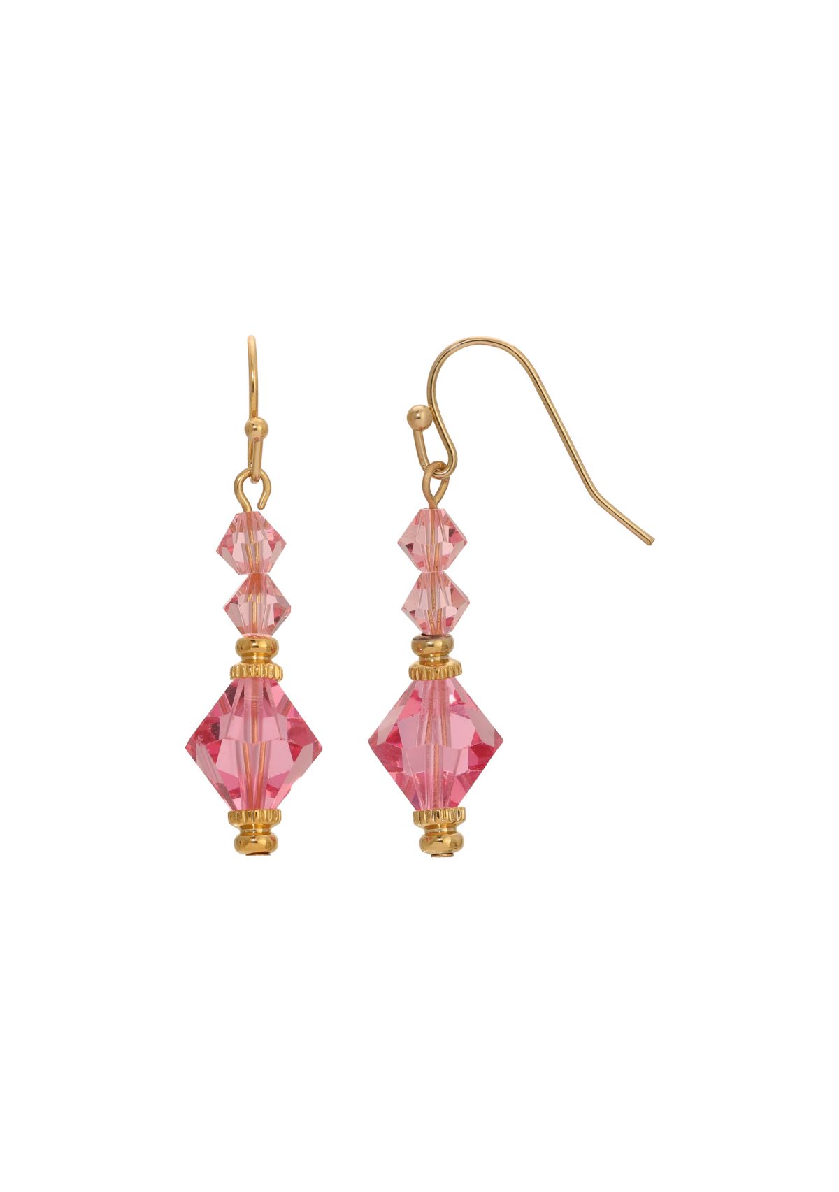 Gold Tone Pink Crystal Drop Earring