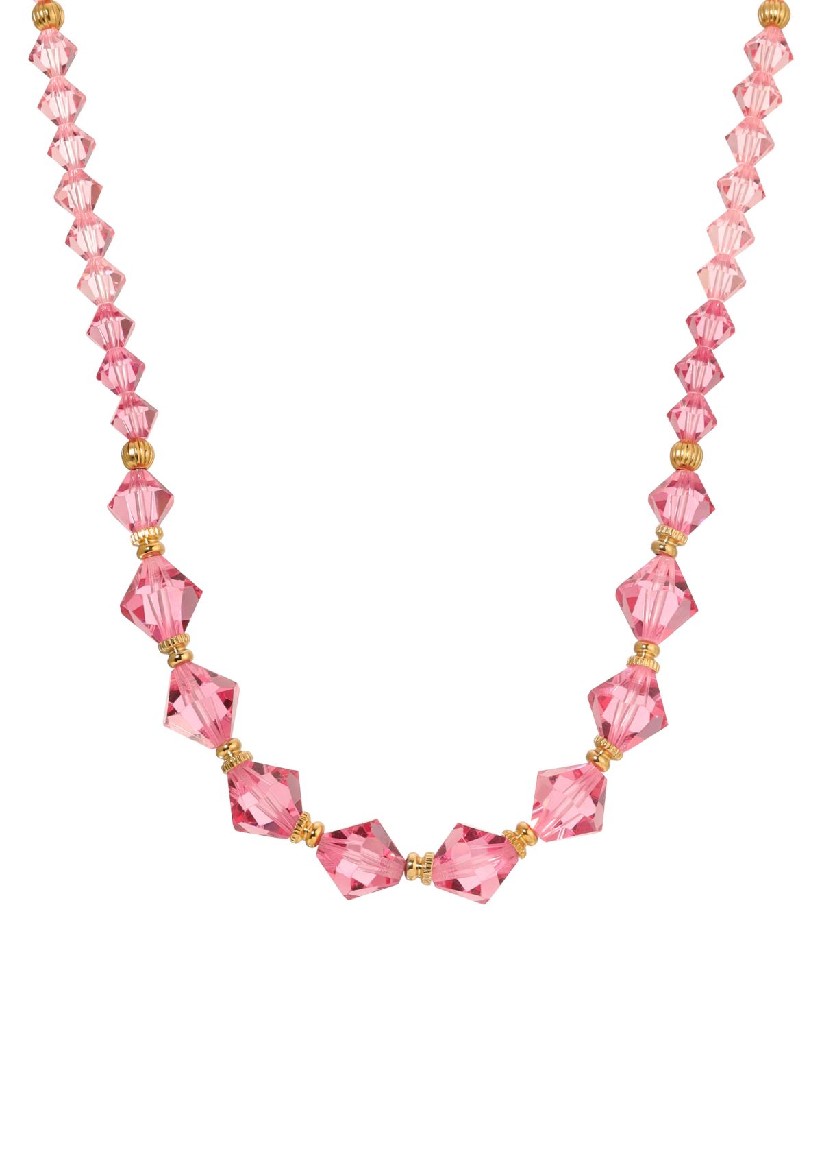 Gold Tone Pink Crystal Necklace 15" Adj.