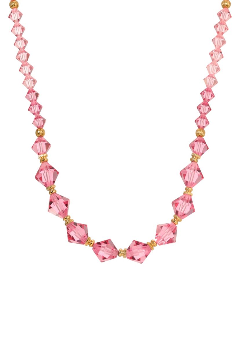 Gold Tone Pink Crystal Necklace 15" Adj.