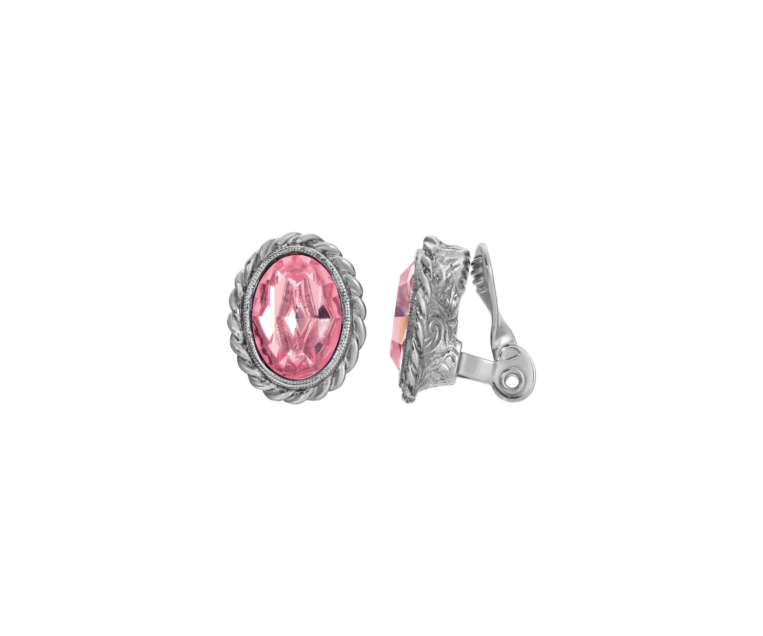 Glass Stone Oval Clip Earrings