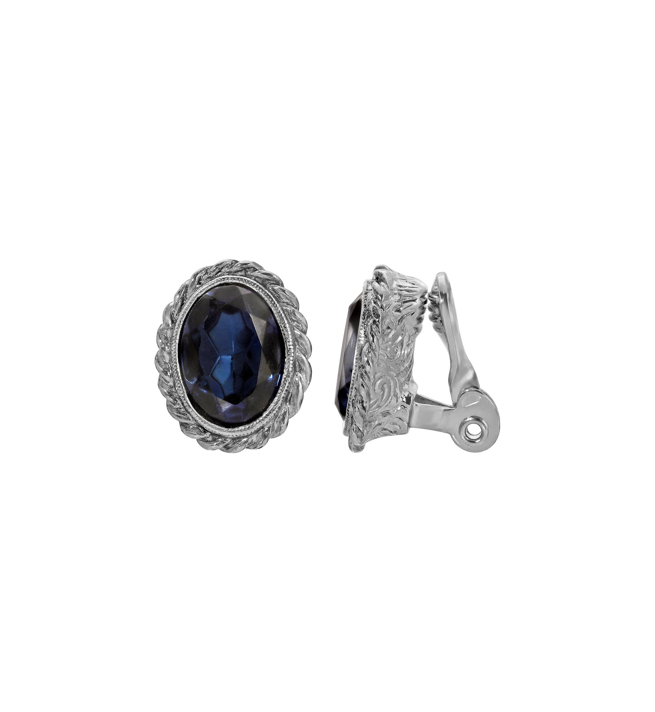 Glass Stone Oval Clip Earrings