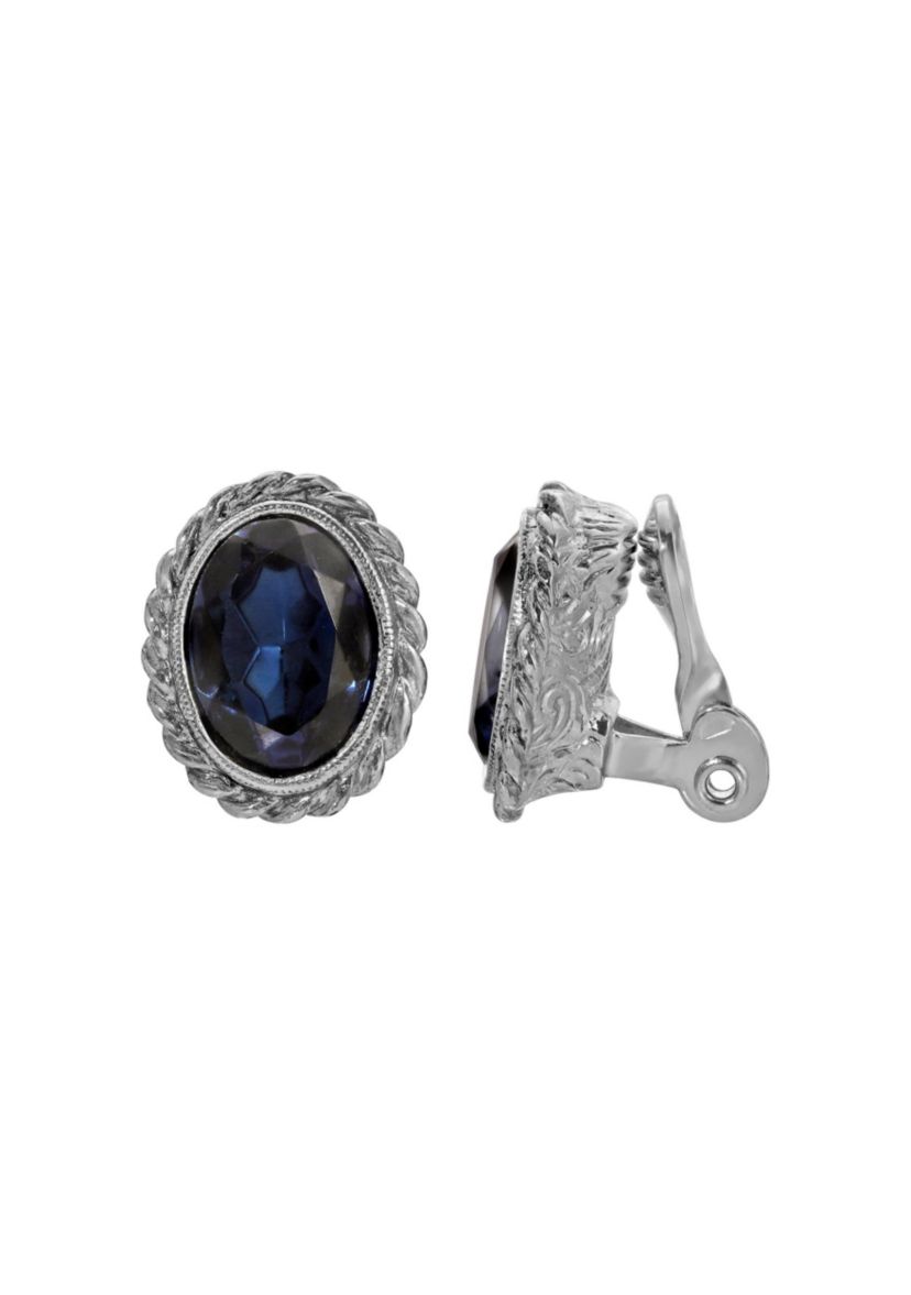 Glass Stone Oval Clip Earrings