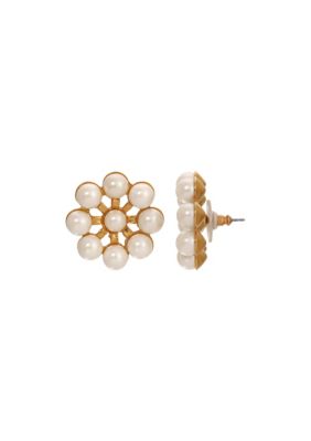 1928 Jewelry 14K Gold Dipped Faux Pearl Clip Earrings, White